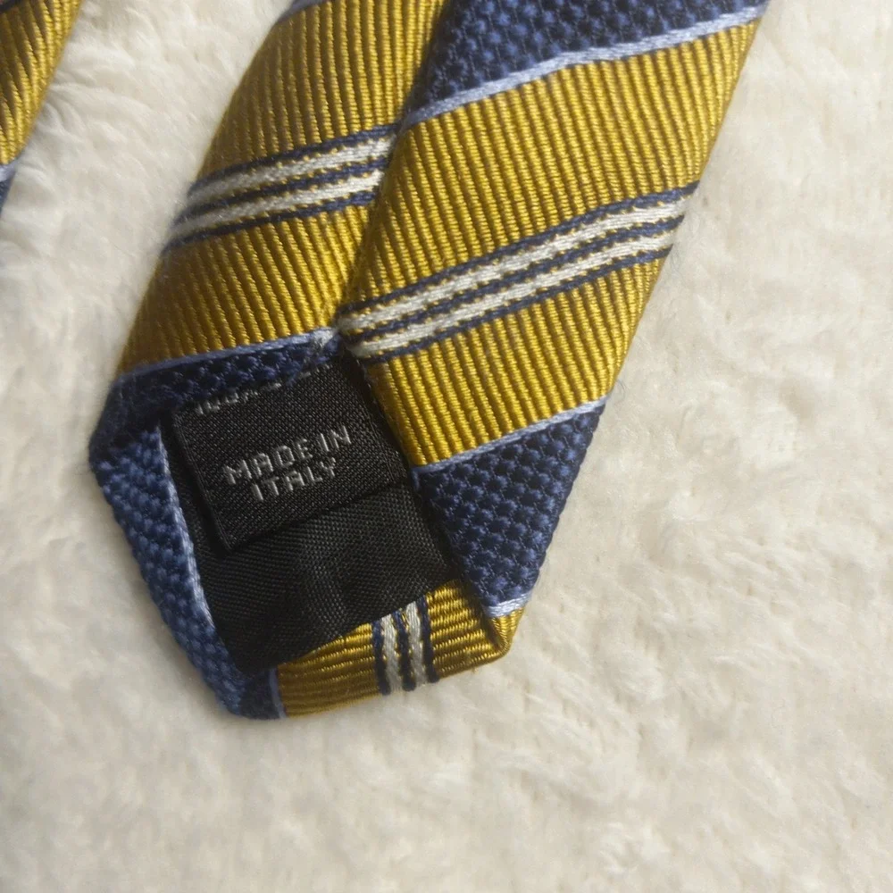 Jos. A. Bank 100% Silk Repp Neck Tie Woven Gold BLUE Stripe Made in Italy
